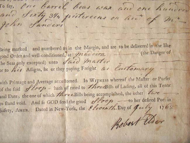 An 18th century Bill of Lading for the Sloop 'Conway' loaded with silver coins dated July 11, 1768 — image 3